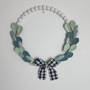 Beaded  & Metal Leaf Wreath Buffalo Plaid Tie